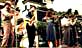 THE KLEZMORIM, San Francisco, 1978. L to R: Rick Elmore, John Raskin, Lev Liberman, Miriam Dvorin, David Julian Gray, Brian Wishnefsky. Not pictured: Suzy Rothfield. [Photo: Chris Strachwitz]